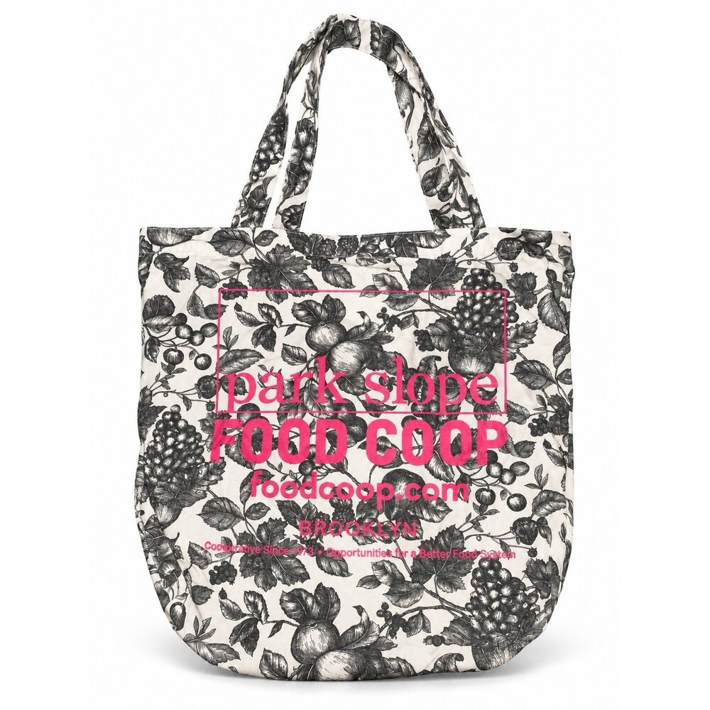 Park Slope Food Coop Brooklyn Botanical Fruit Print Tote Bag Black White Pink
